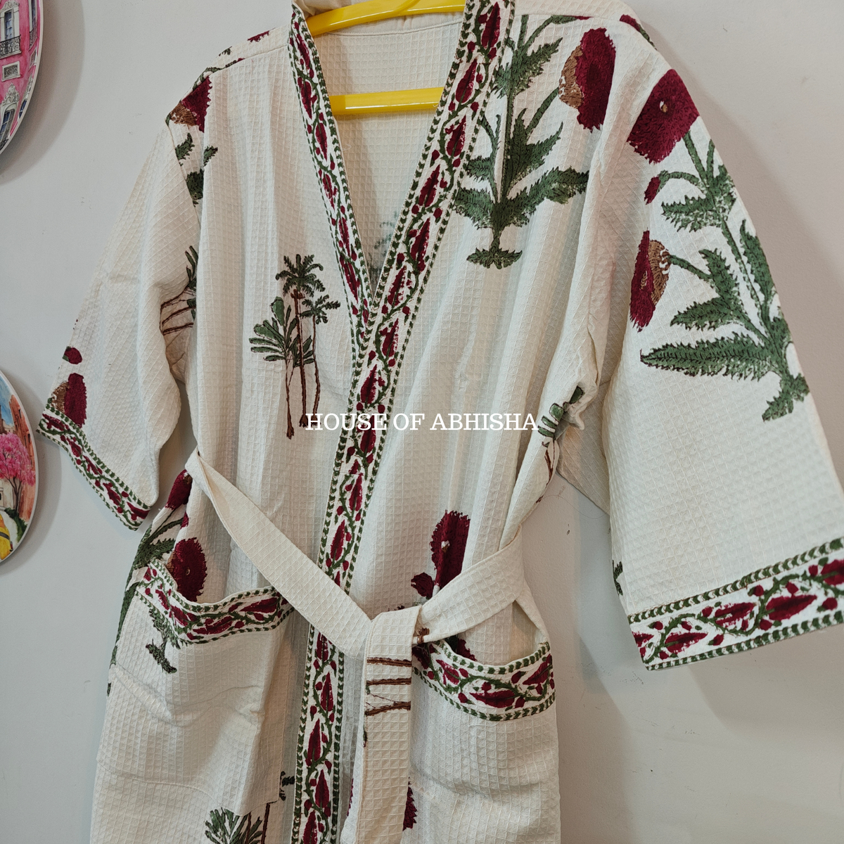 Posy Handblock Printed Waffle Cotton Adult Bathrobe