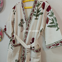 Posy Handblock Printed Waffle Cotton Adult Bathrobe