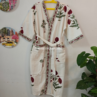 Posy Handblock Printed Waffle Cotton Adult Bathrobe