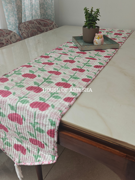 Phoolwari Handblock Printed Quilted Reversible Table Runner