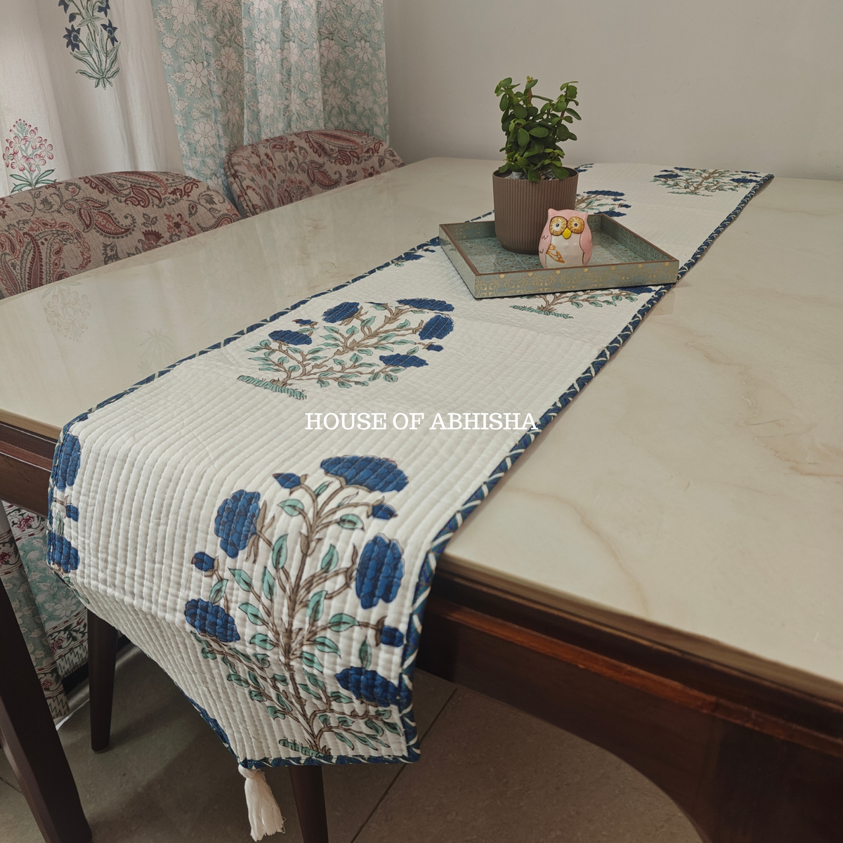 Katha Handblock Printed Quilted Reversible Table Runner