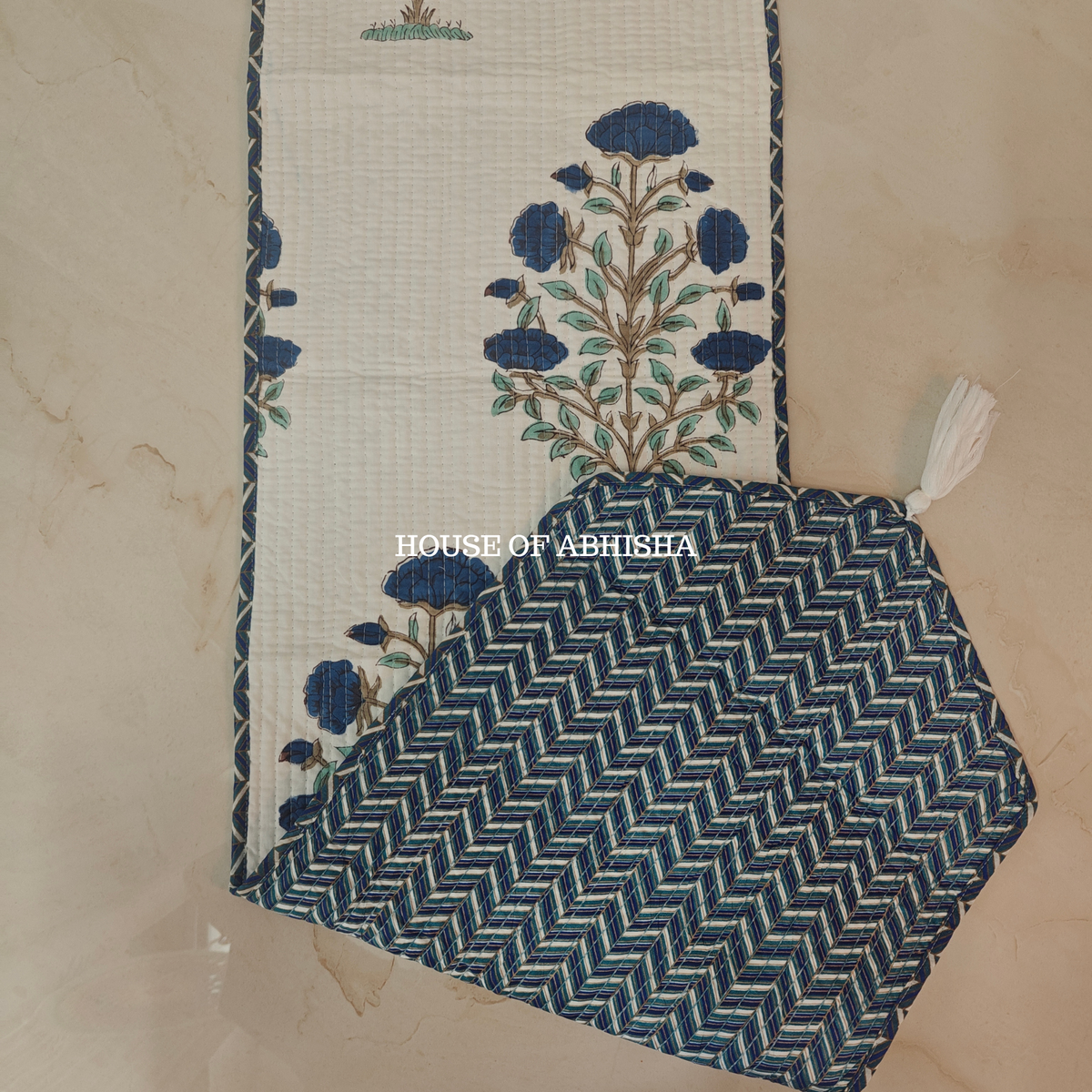 Katha Handblock Printed Quilted Reversible Table Runner