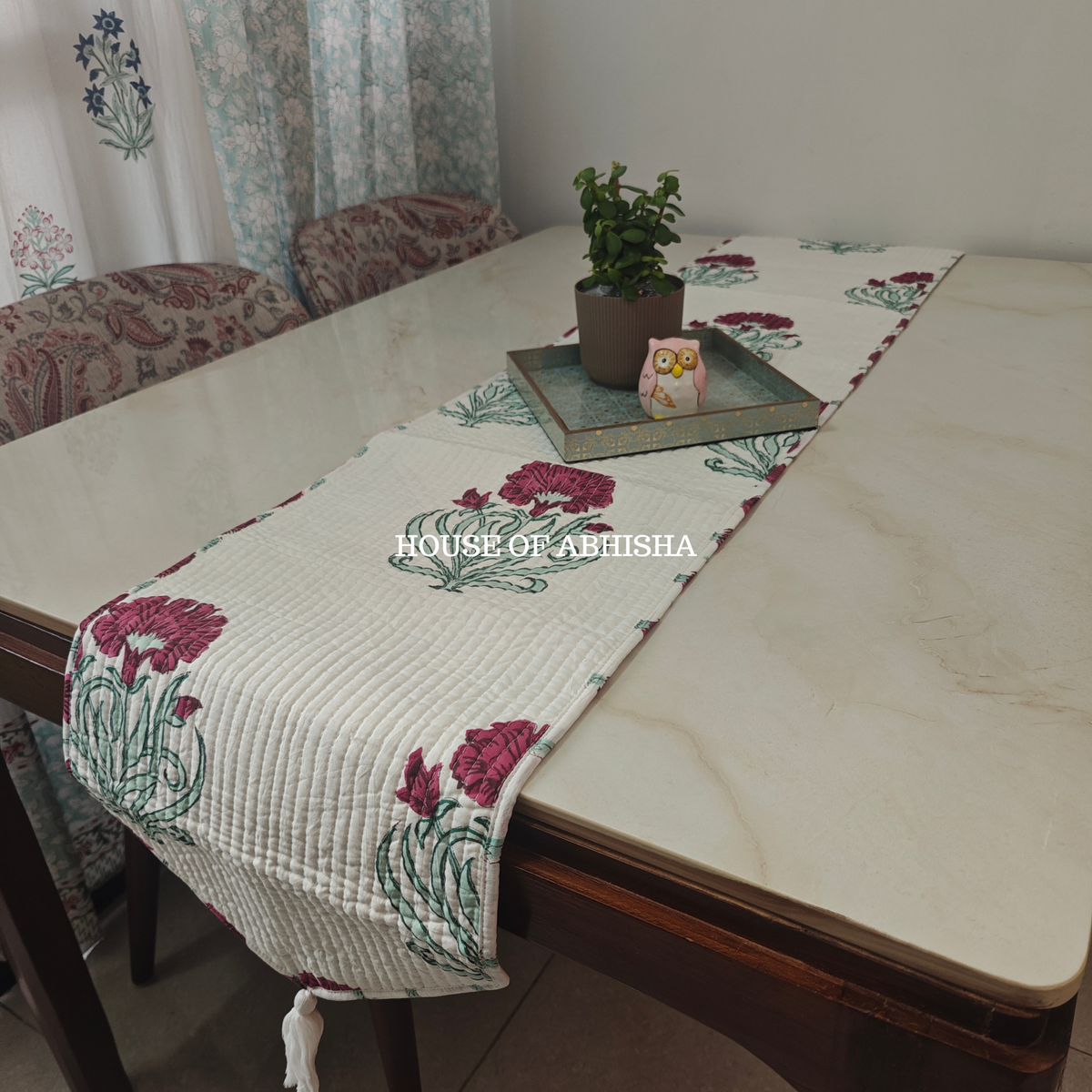 Aroha Handblock Printed Quilted Reversible Table Runner