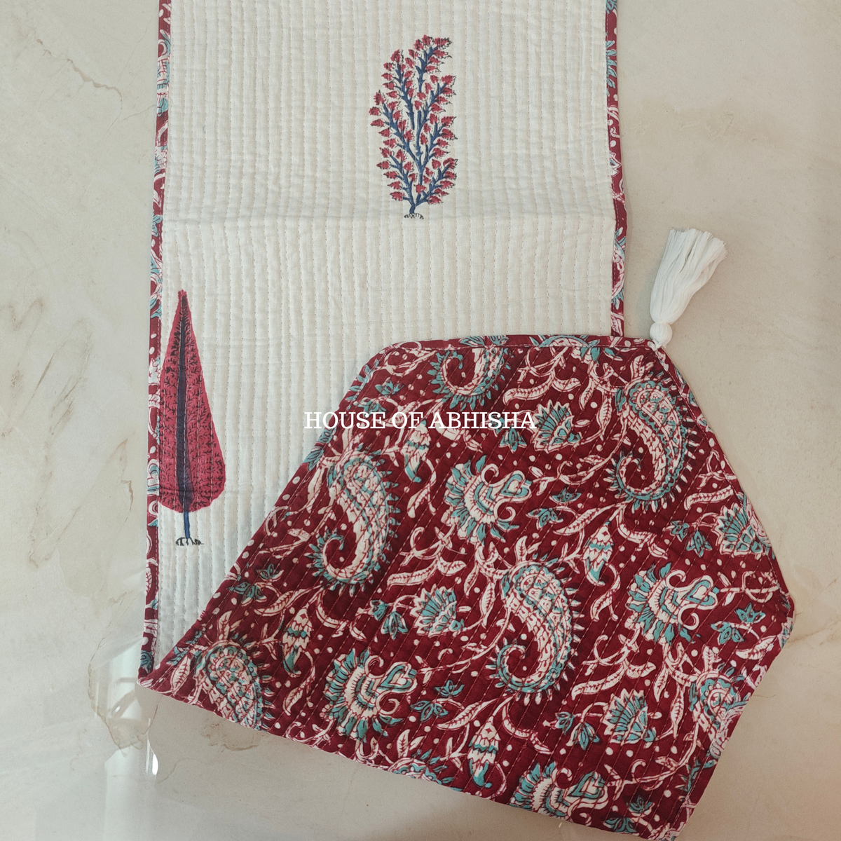 Paisley Hues Handblock Printed Quilted Reversible Table Runner