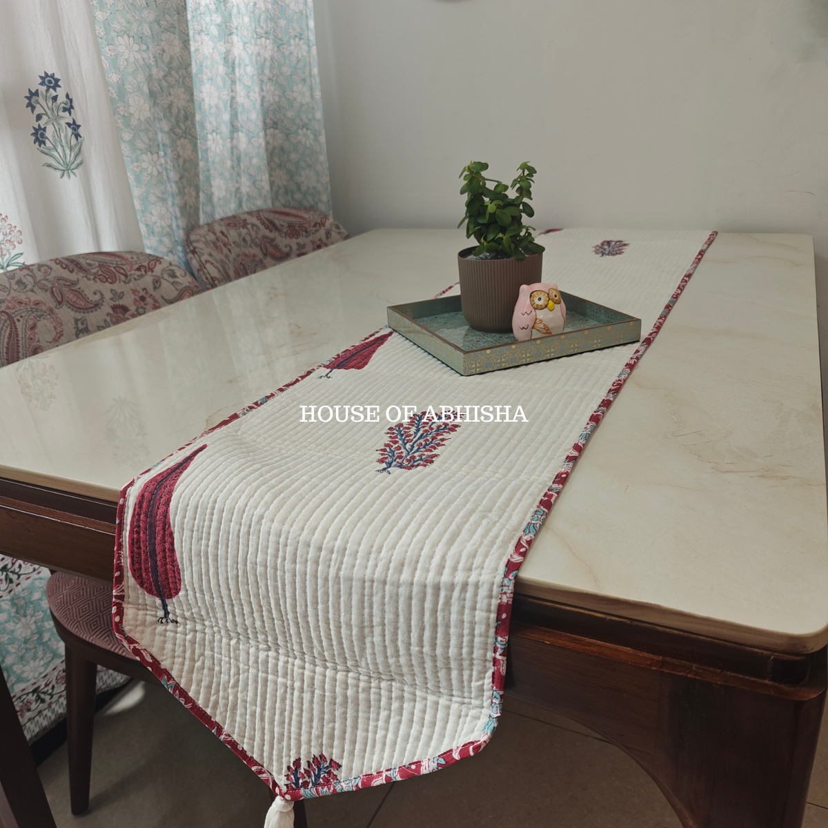 Paisley Hues Handblock Printed Quilted Reversible Table Runner