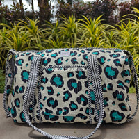 Block Printed Quilted Leopard Duffle Bag