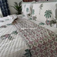 Palm Court Handblock Bedsheet + Quilt Combo Set