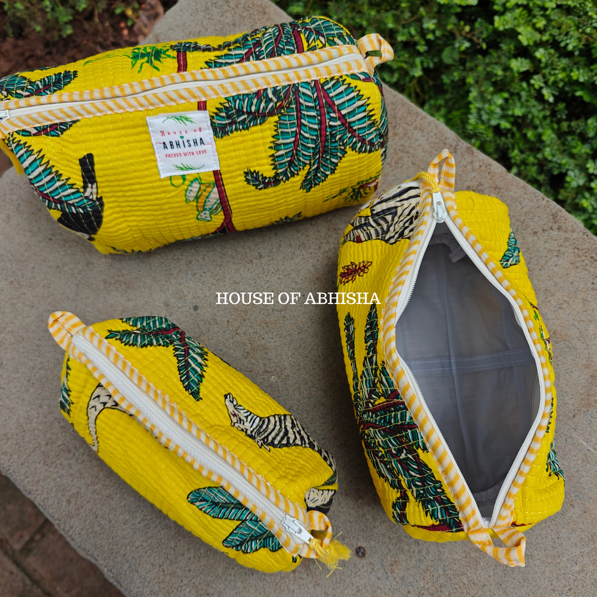Jungle Mela Quilted Cotton Tote Bag + Pouch (Set of 3) Combo