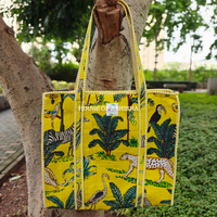 Jungle Mela Quilted Cotton Tote Bag + Pouch (Set of 3) Combo
