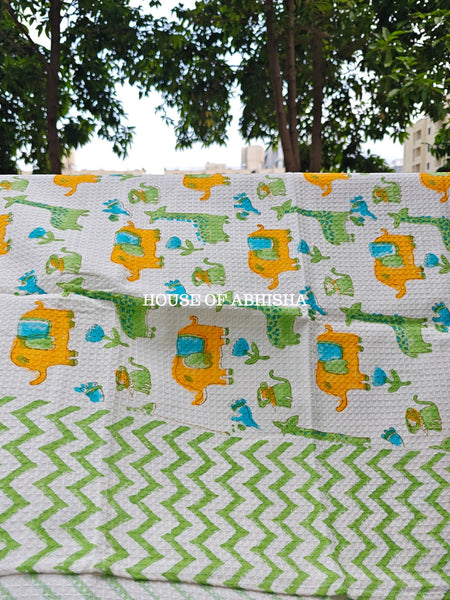 Elephant Handblock Waffle Cotton Towel