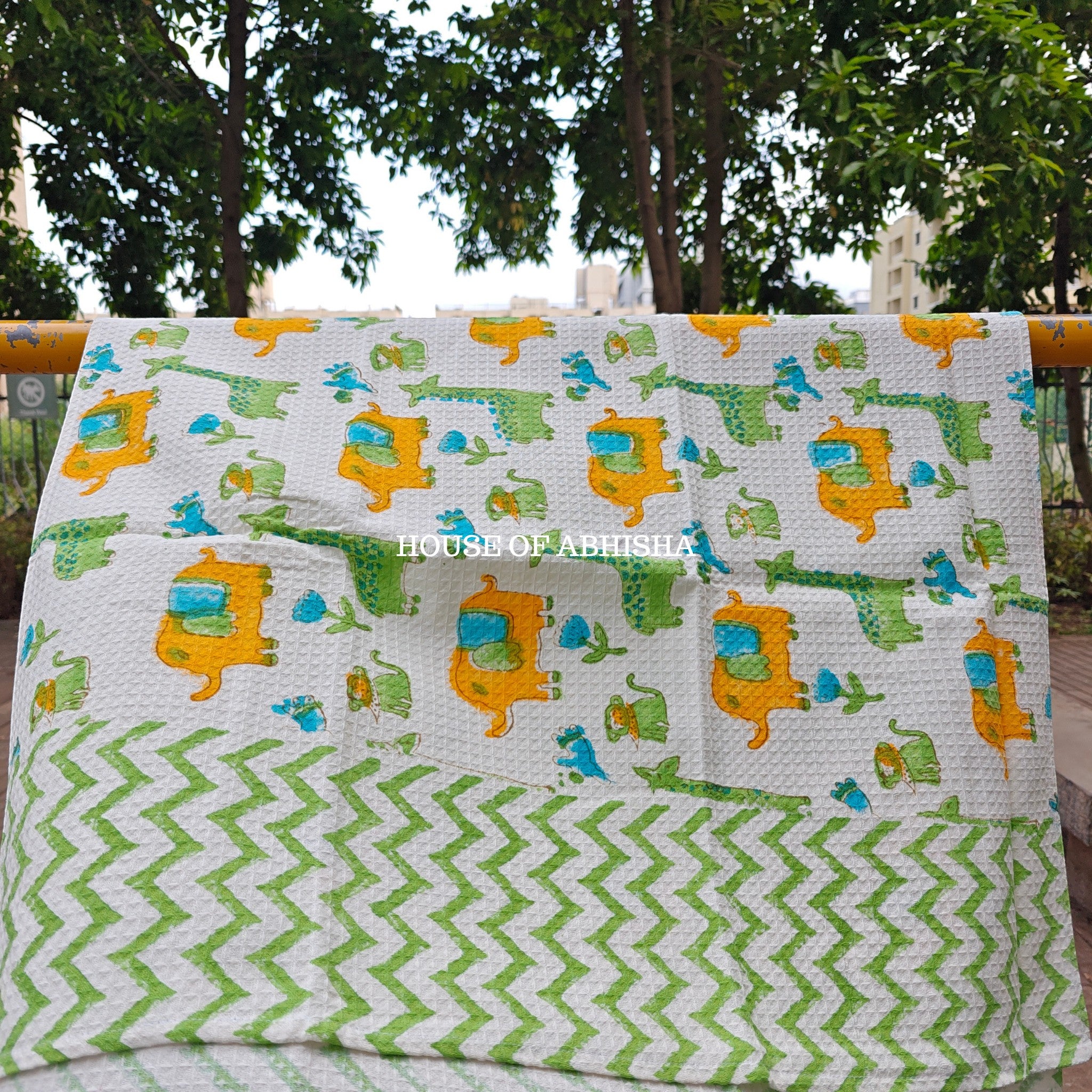 Elephant Handblock Waffle Cotton Towel