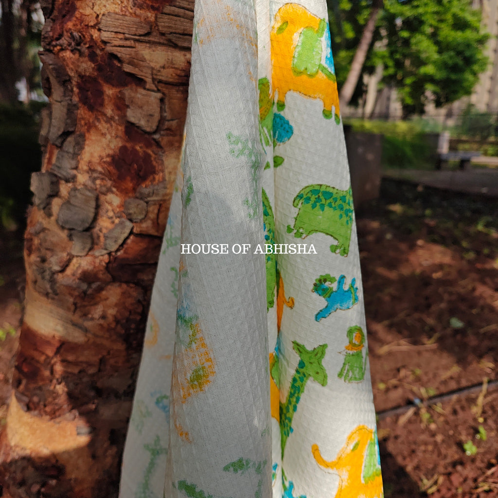 Elephant Handblock Waffle Cotton Towel