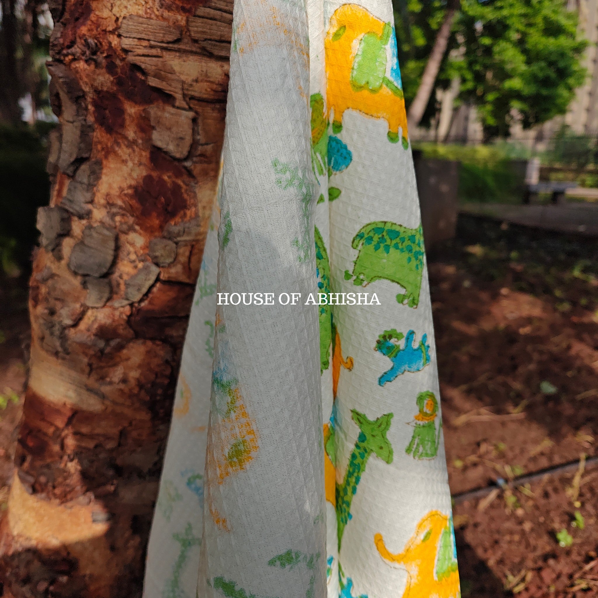 Elephant Handblock Waffle Cotton Towel
