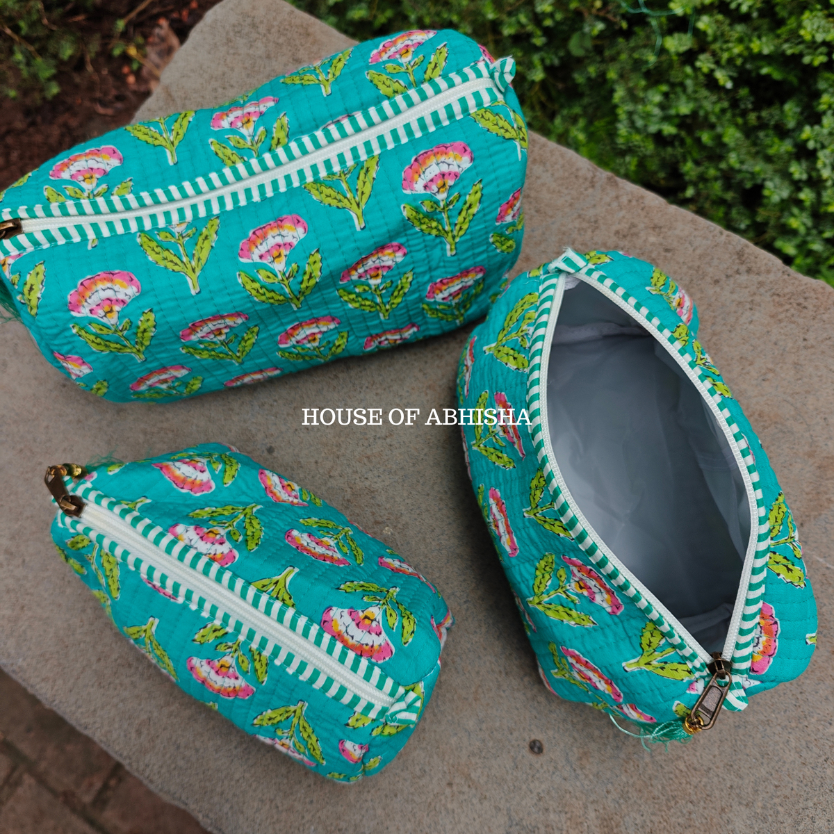Gulmira Quilted Cotton Tote Bag + Pouch (Set of 3) Combo