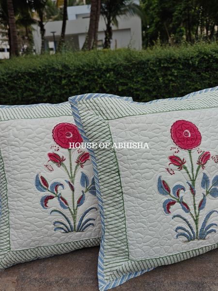 Red Poppy Quilted Cushion Covers — Set of 2