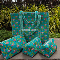 Gulmira Quilted Cotton Tote Bag + Pouch (Set of 3) Combo