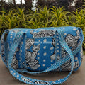 Block Printed Quilted Blue Tiger Duffle Bag