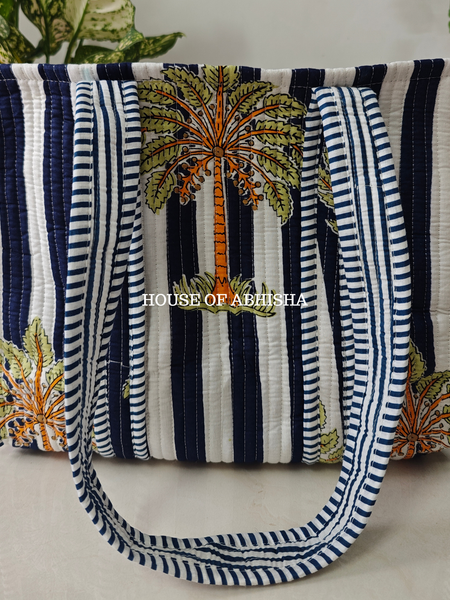 Tropical Palm Mini Quilted Cotton Tote Bag
