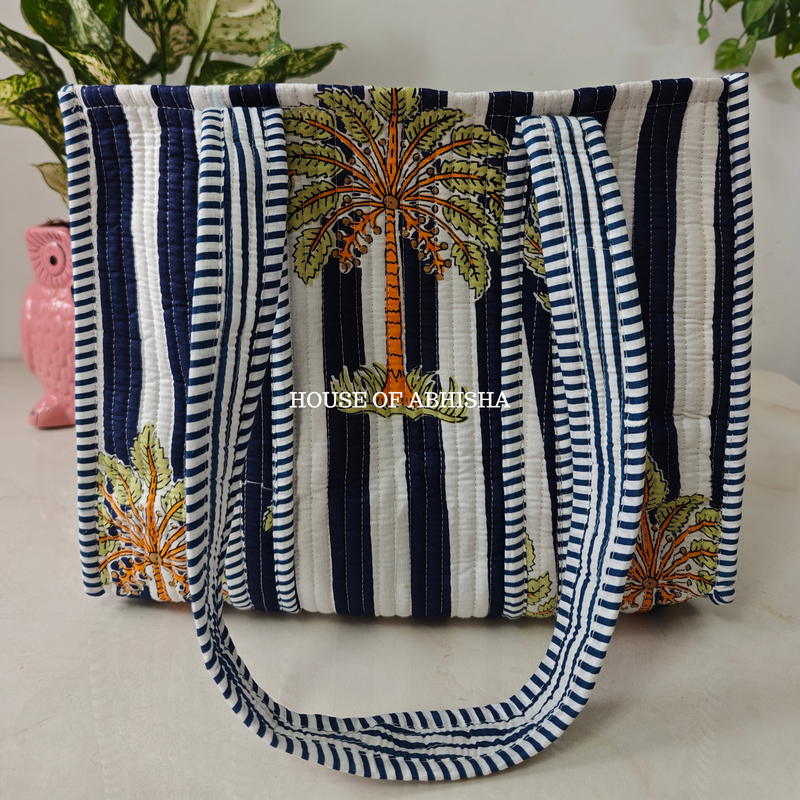 Tropical Palm Mini Quilted Cotton Tote Bag