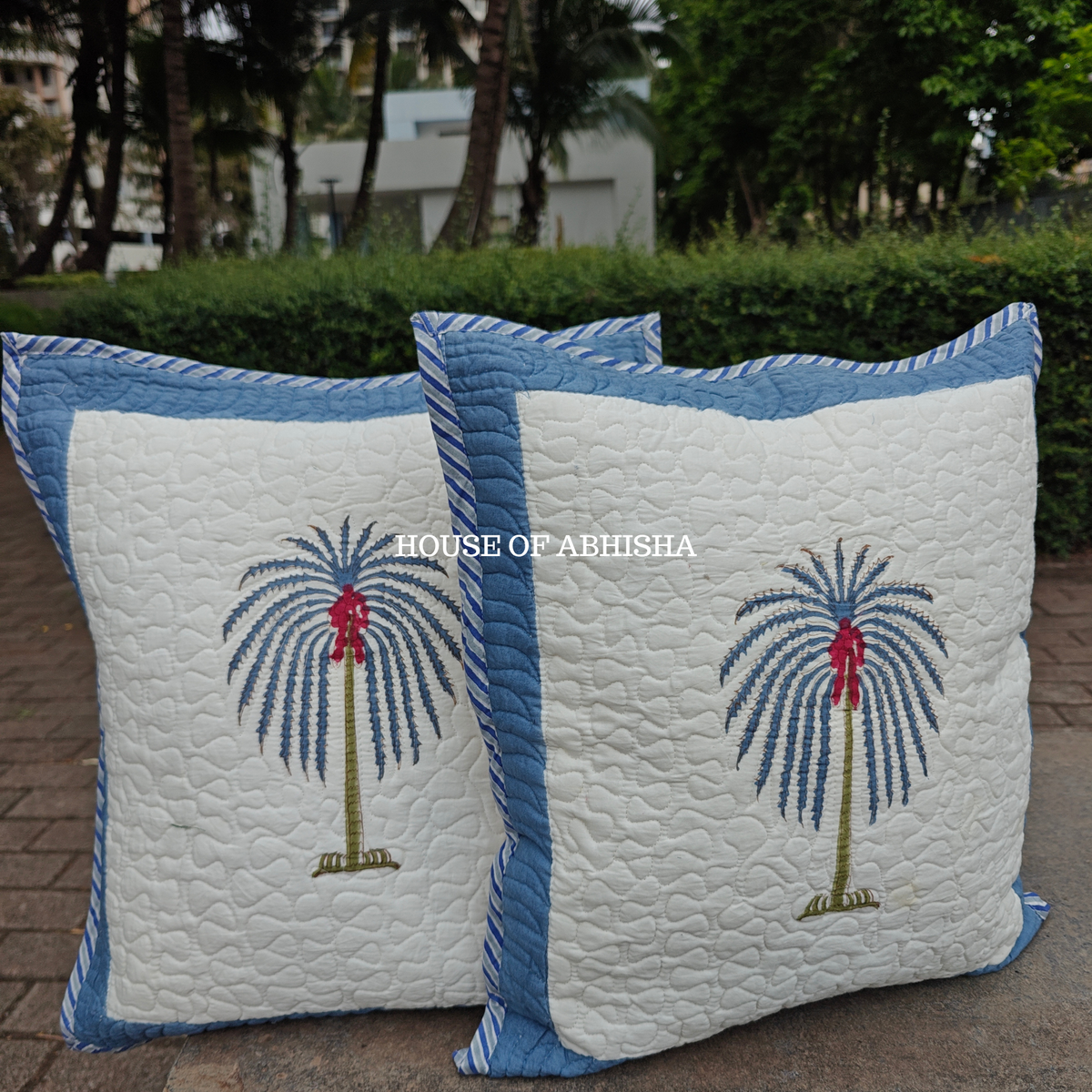 Royal Palm Quilted Cushion Covers — Set of 2