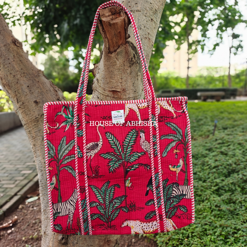 Shikari Quilted Cotton Tote Bag + Pouch (Set of 3) Combo