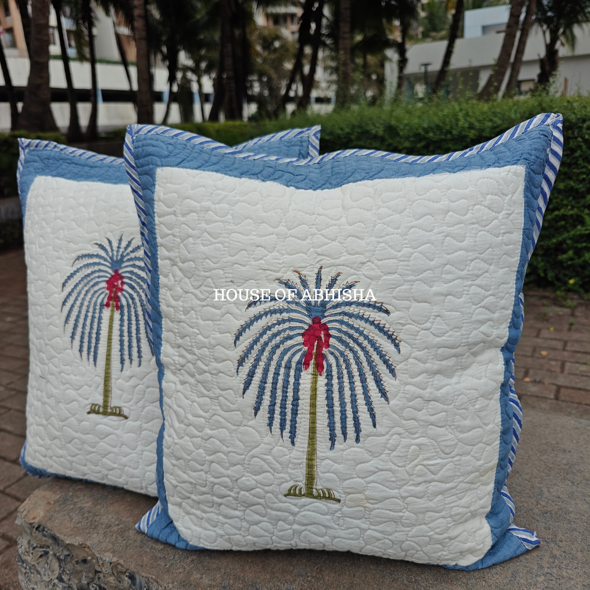Royal Palm Quilted Cushion Covers — Set of 2