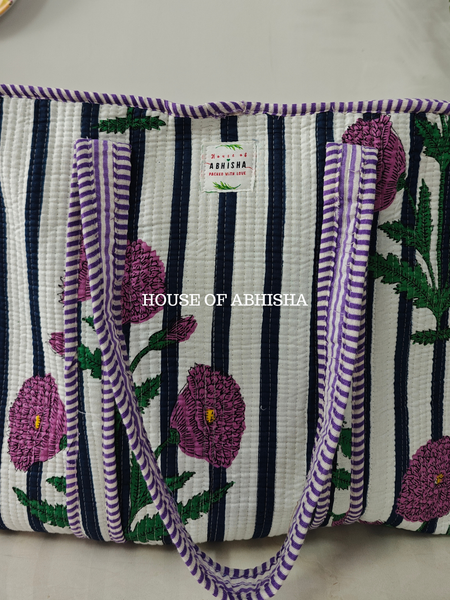 Purple Marigold Quilted Cotton Tote Bag