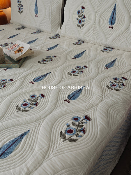 Tropical Blue Royal Embossed Quilted Bedcover