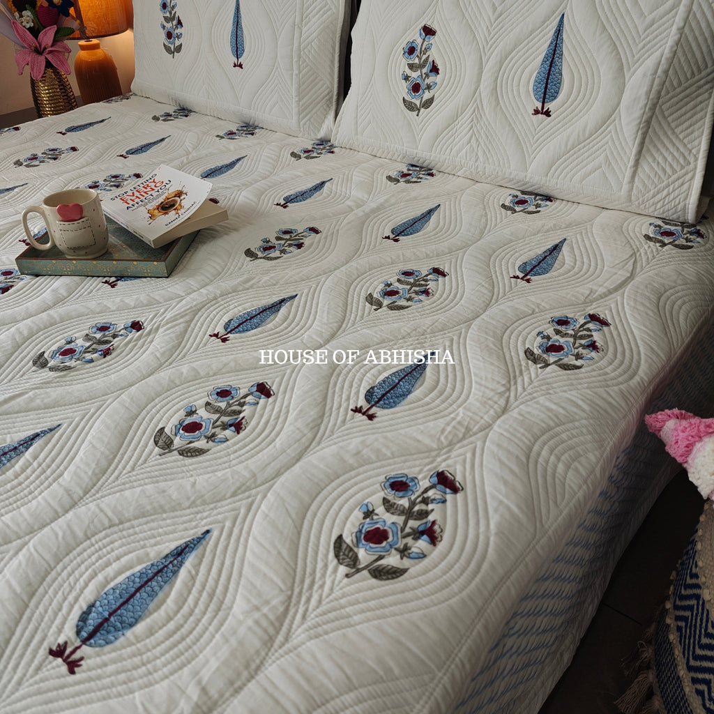 Tropical Blue Royal Embossed Quilted Bedcover