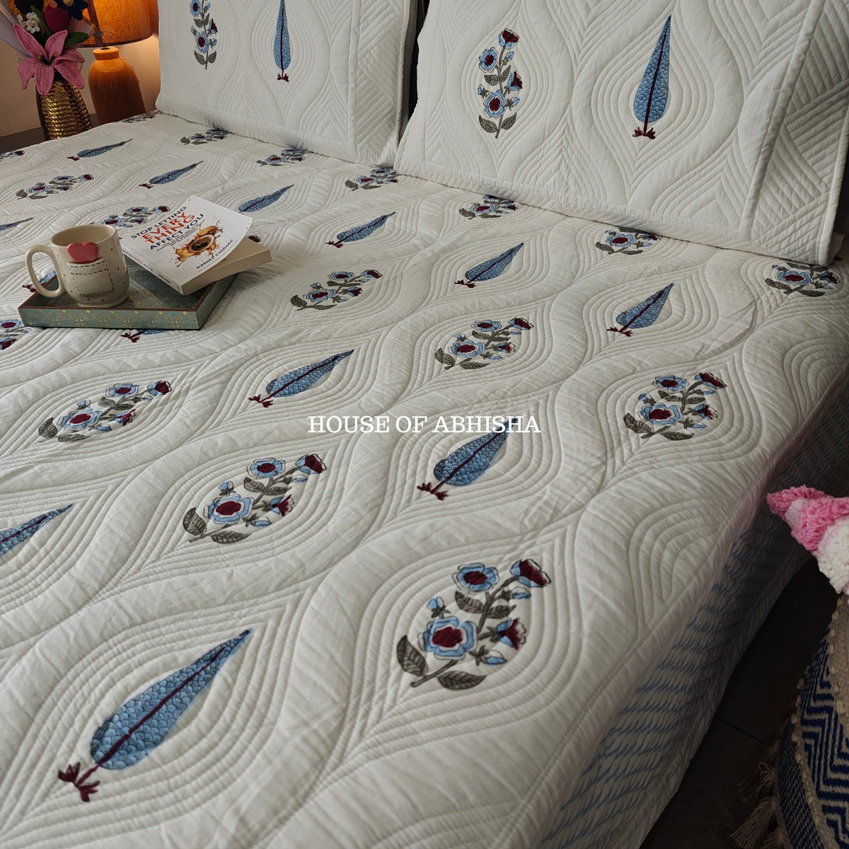 Tropical Blue Royal Embossed Quilted Bedcover