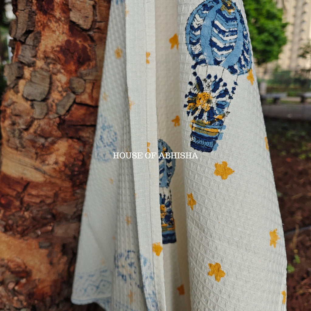 Blue Parachute Handblock Waffle Cotton Towel