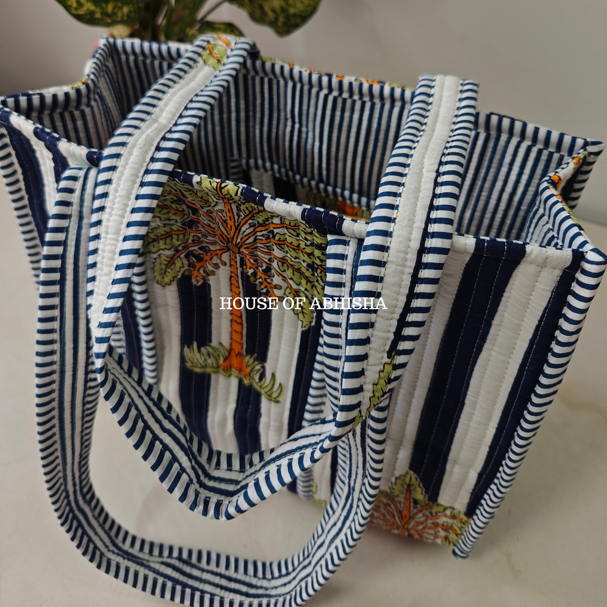 Tropical Palm Mini Quilted Cotton Tote Bag
