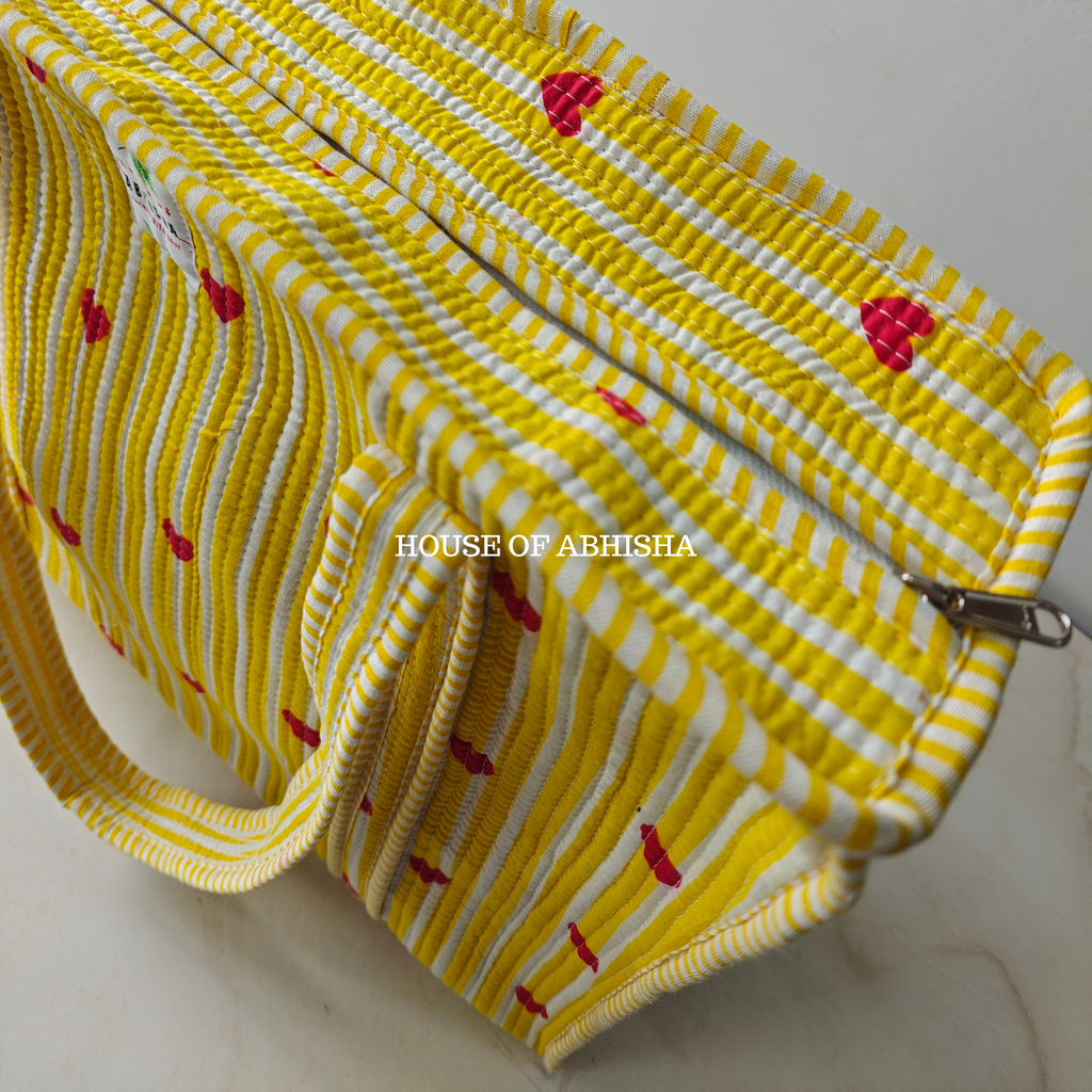 Yellow Heart Quilted Cotton Tote Bag