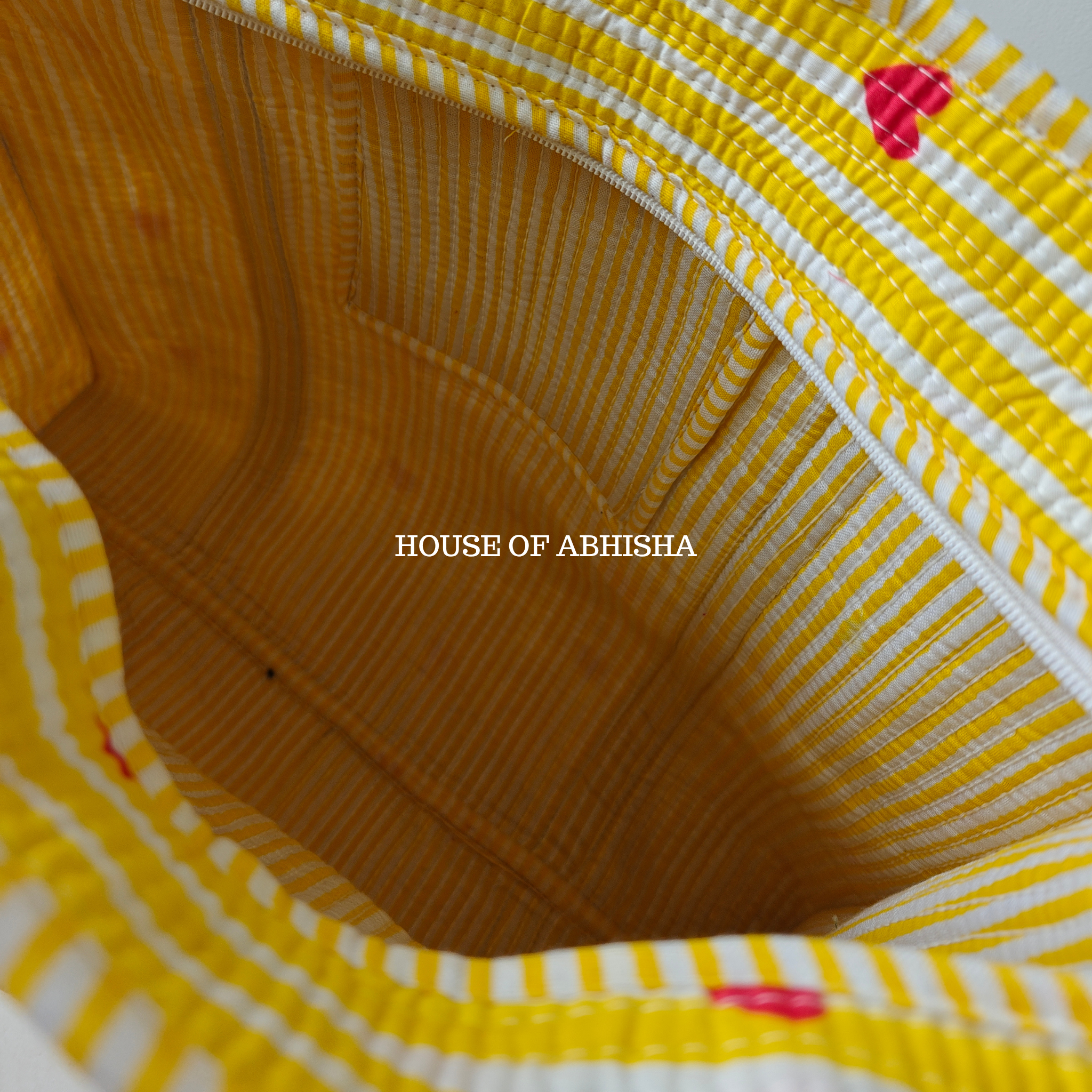 Yellow Heart Quilted Cotton Tote Bag