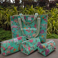 Paradise Garden Quilted Cotton Tote Bag + Pouch (Set of 3) Combo