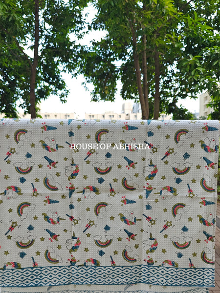 Rainbow Unicorn Handblock Waffle Cotton Towel