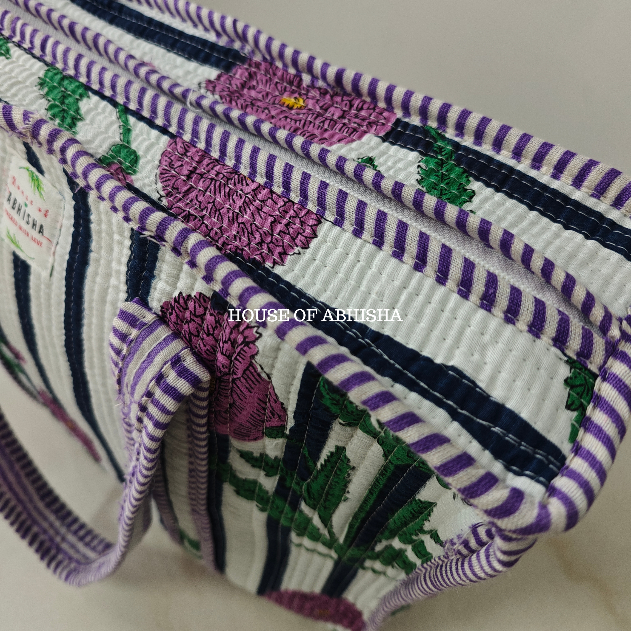 Purple Marigold Quilted Cotton Tote Bag