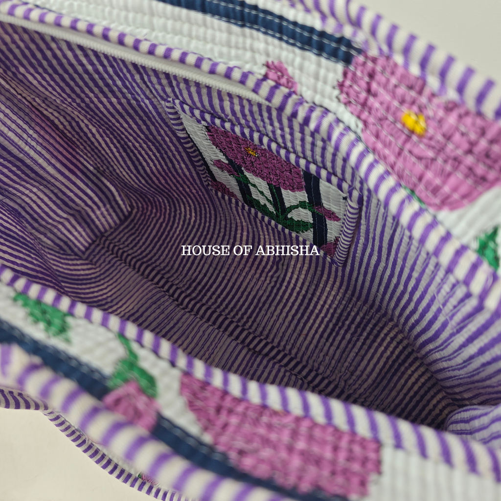 Purple Marigold Quilted Cotton Tote Bag