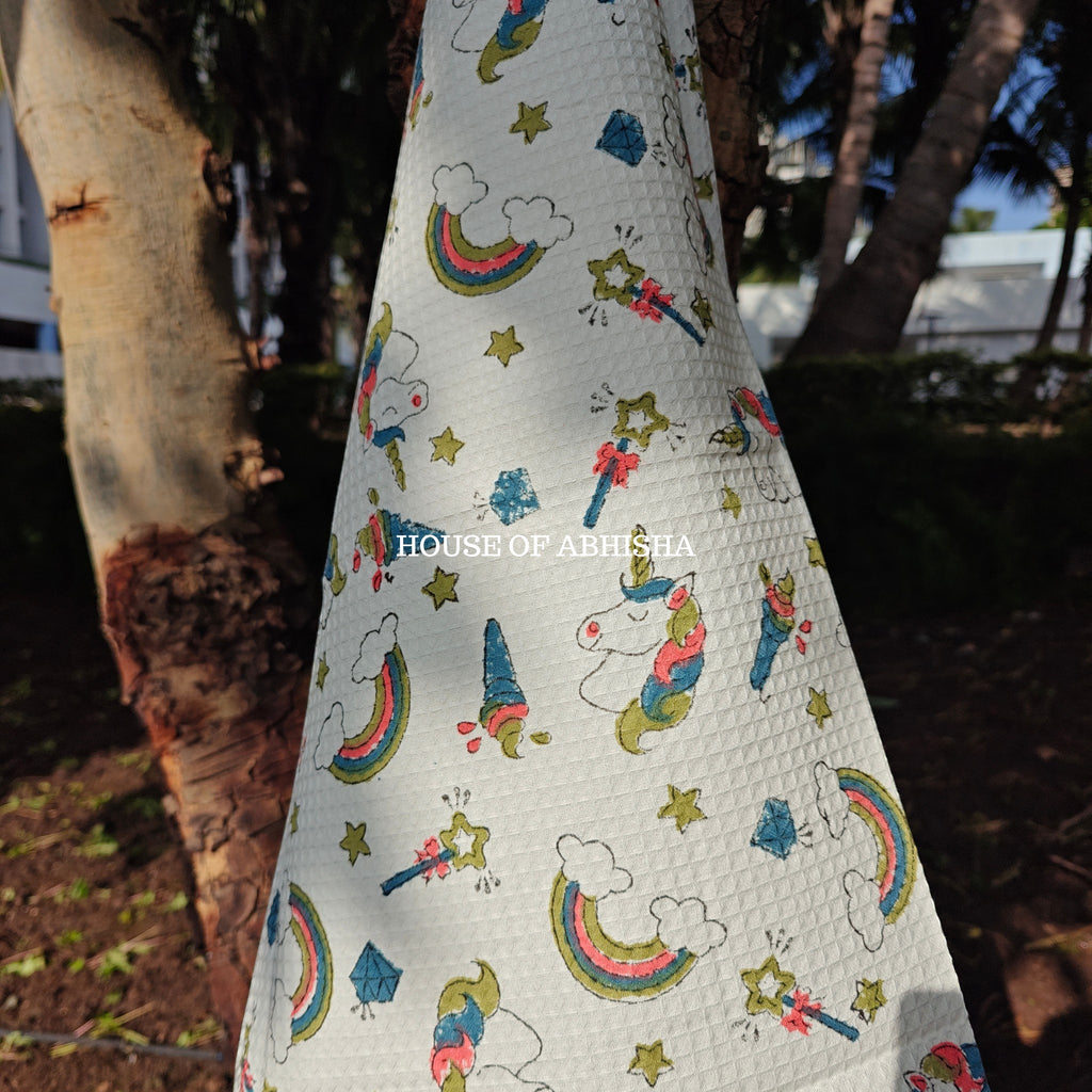 Rainbow Unicorn Handblock Waffle Cotton Towel