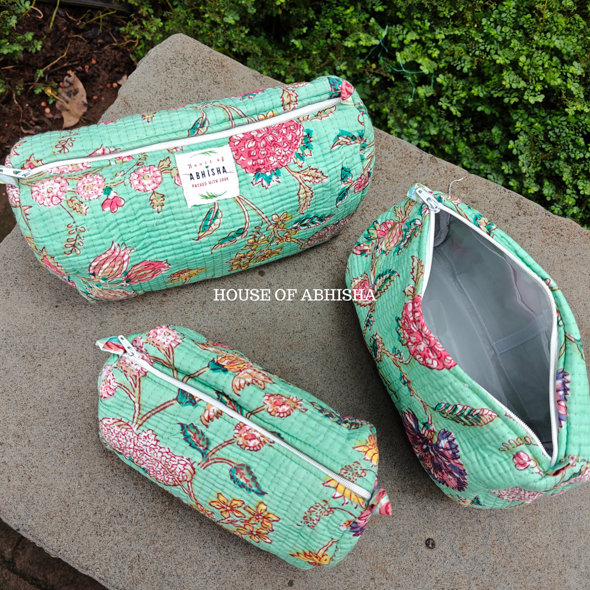 Paradise Garden Quilted Cotton Tote Bag + Pouch (Set of 3) Combo