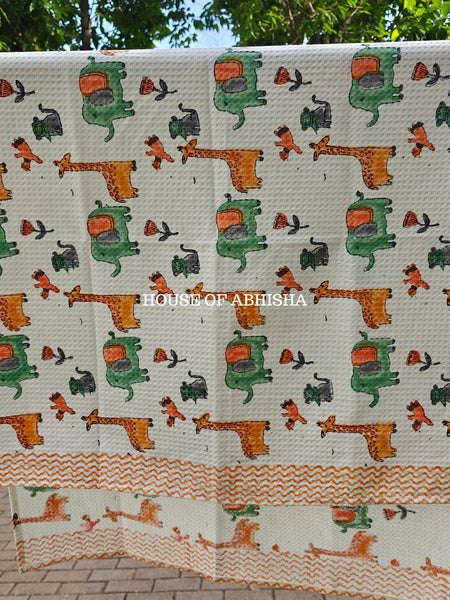 Royal Jungle Elephant Handblock Waffle Cotton Towel