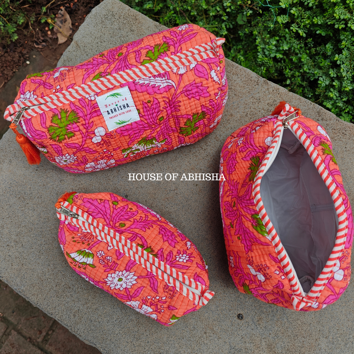 Bagh-e-Gul Quilted Cotton Tote Bag + Pouch (Set of 3) Combo