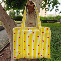 Little Hearts Quilted Cotton Tote Bag + Pouch (Set of 3) Combo