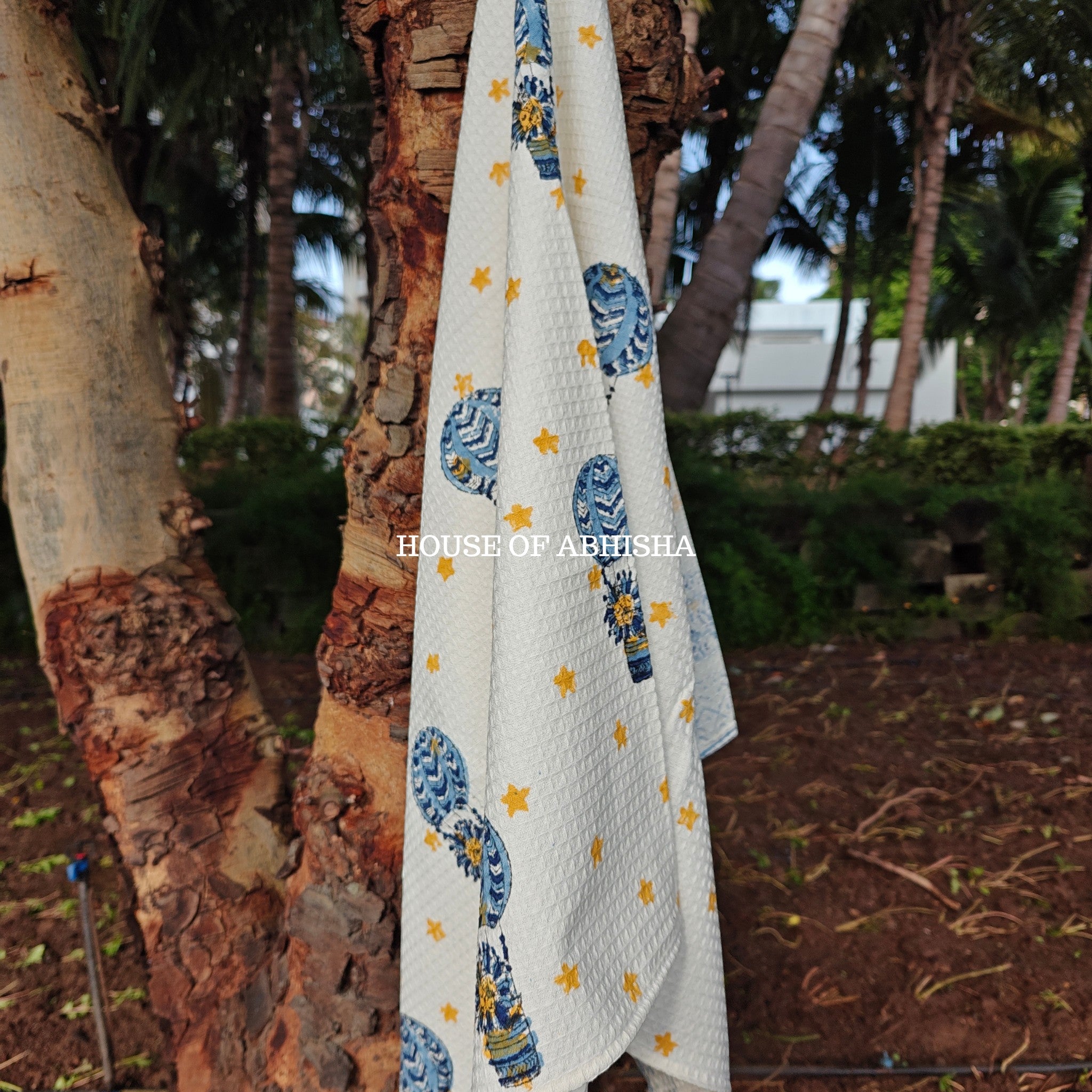 Blue Parachute Handblock Waffle Cotton Towel