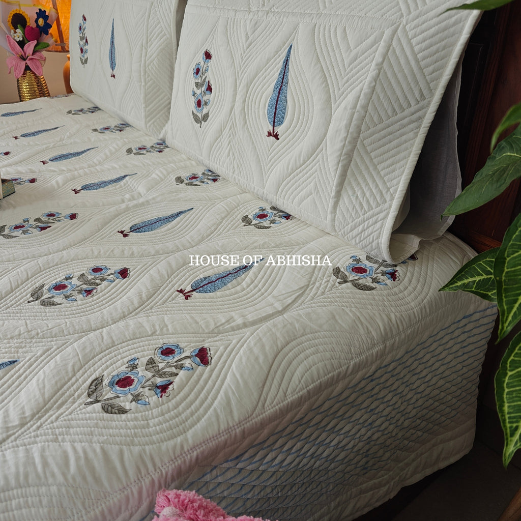 Tropical Blue Royal Embossed Quilted Bedcover
