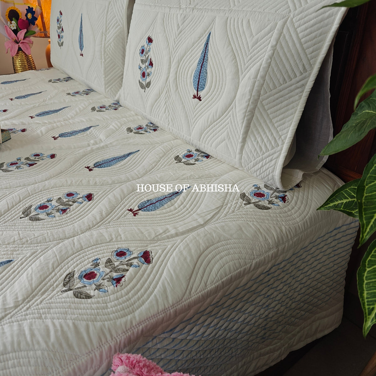 Tropical Blue Royal Embossed Quilted Bedcover