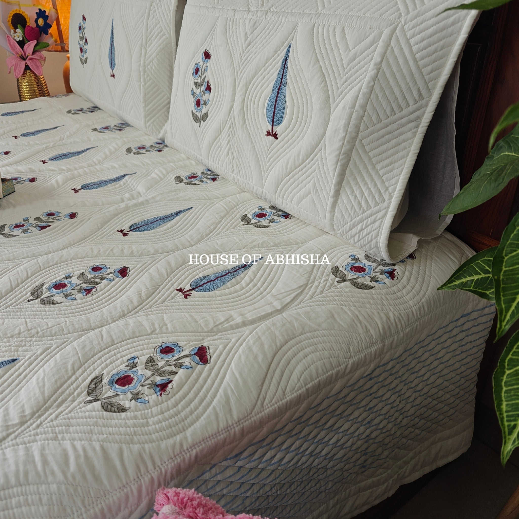 Tropical Blue Royal Embossed Quilted Bedcover