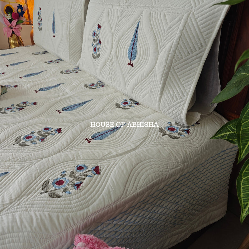 Tropical Blue Royal Embossed Quilted Bedcover