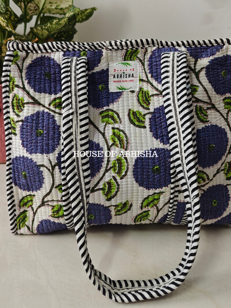 Blue Blossom Mini Quilted Cotton Tote Bag