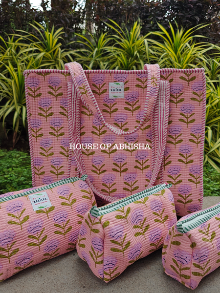 Vanika Quilted Cotton Tote Bag + Pouch (Set of 3) Combo